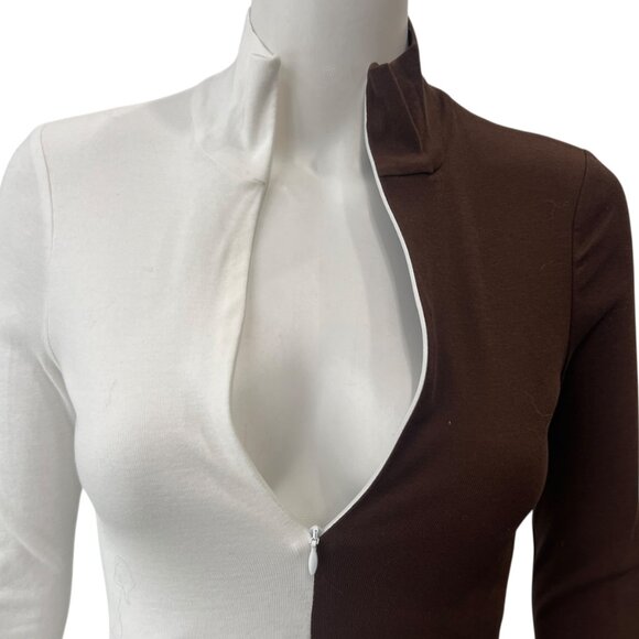 $750 NWT Rosettta Getty Brown White Two-Tone Colorblock Cotton Midi Dress sz XS - Picture 3 of 11